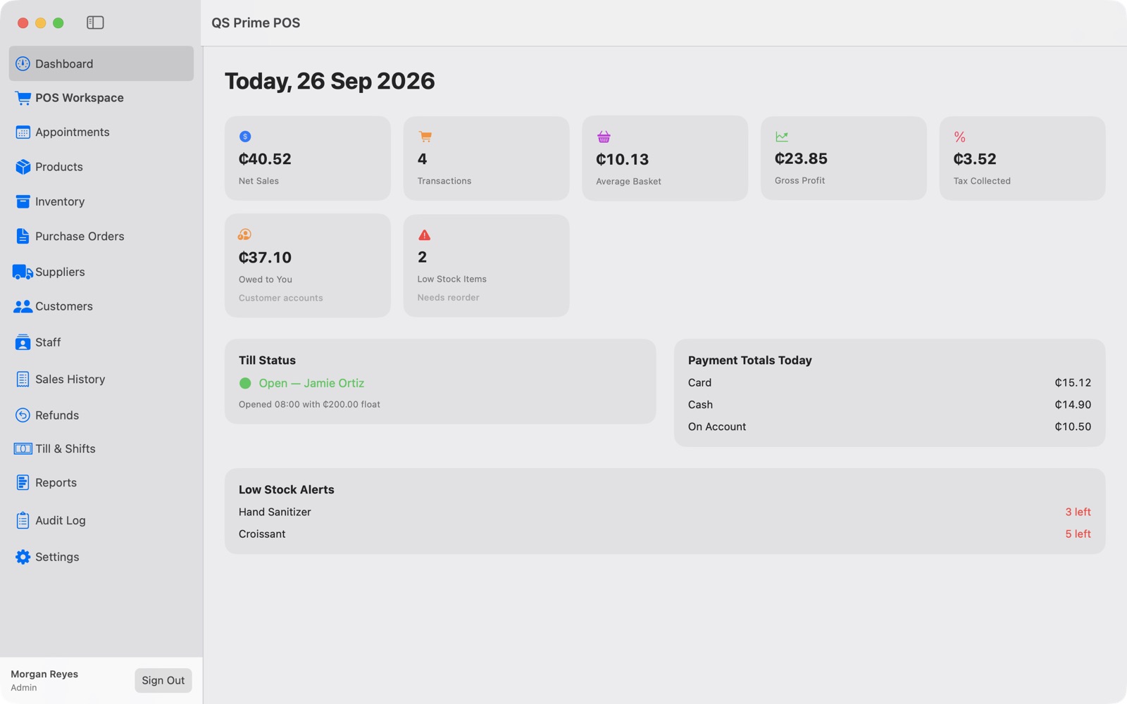 QS Prime POS dashboard