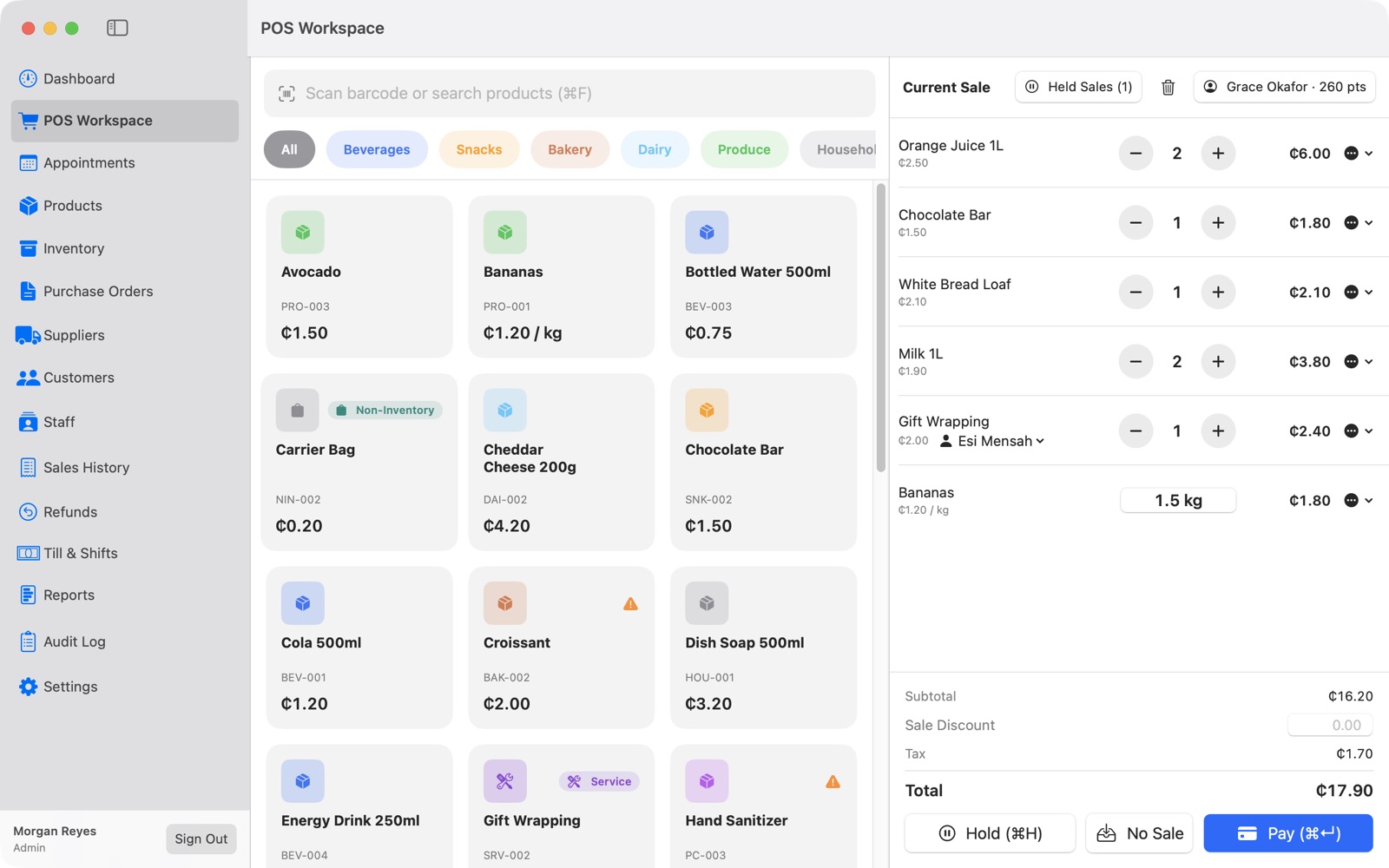QS Prime POS checkout screen with a sale in progress